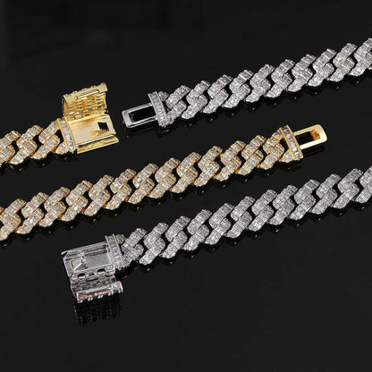 Hip Hop Square Circle Mixed Inlay 10Mm Diamond Cuban Necklace