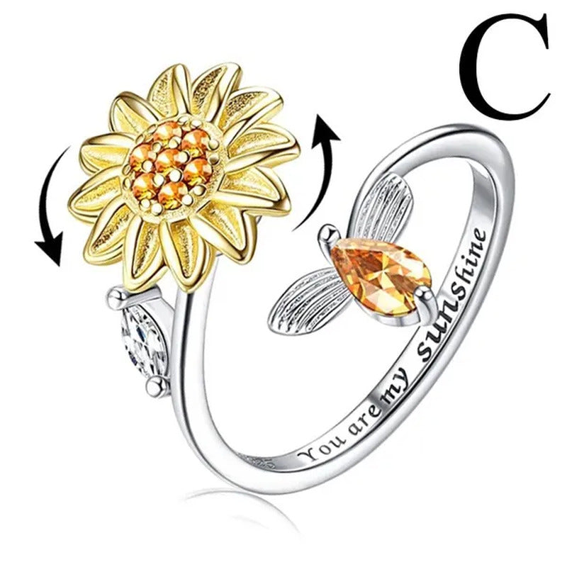 Sunflower Ring Fidget Spinner Ring Open Adjustable Ring You Are My Sunshine Ring