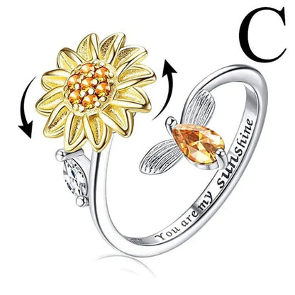 Sunflower Ring Fidget Spinner Ring Open Adjustable Ring You Are My Sunshine Ring