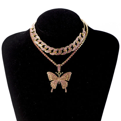 Fashion Exaggerated Diamond Butterfly Necklace
