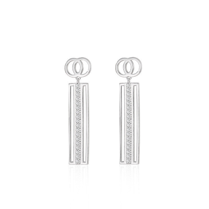 Fashion Personality Geometric Long Strip Earrings Female Temperament with Diamon