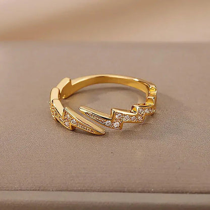 Lightning Rings for Women Stainless Steel Gold Plated Finger Ring Trend Zirconia