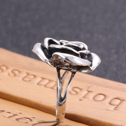 Silver 925 Silver Ring Natural Three-Dimensional Carved Ring Vintage Personality