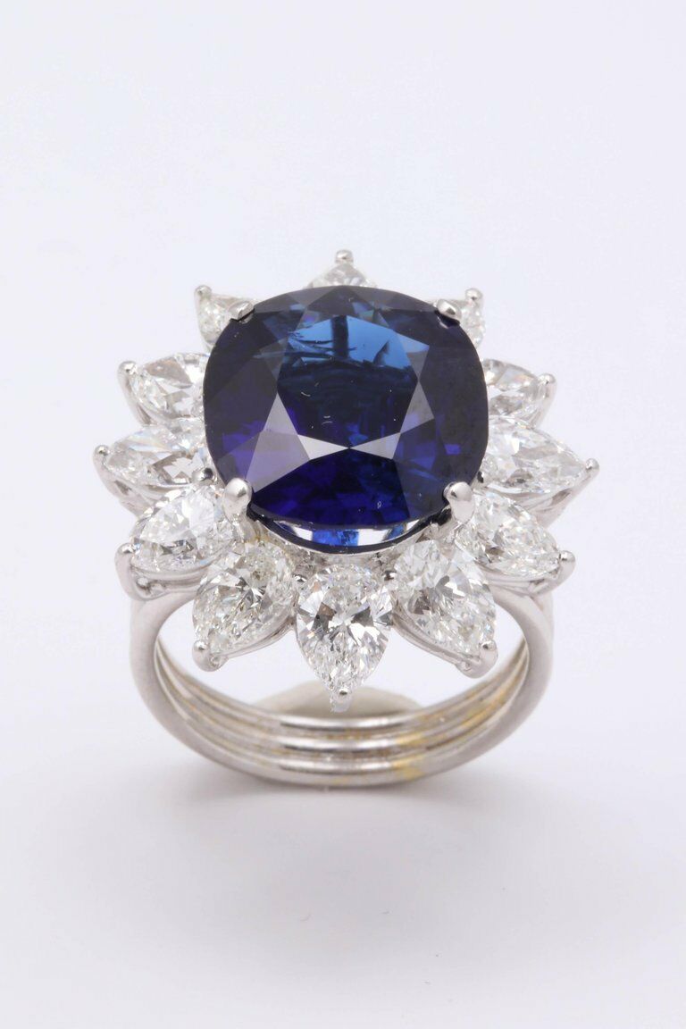 Natural Burma No Heat Blue Sapphire Ring 9.73 ct cushion