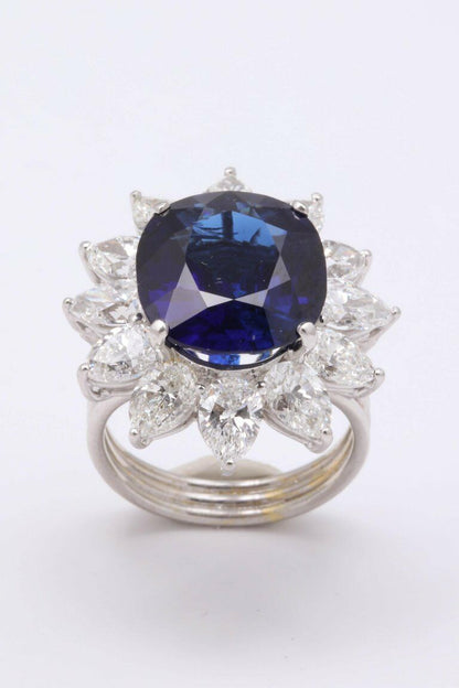Natural Burma No Heat Blue Sapphire Ring 9.73 ct cushion