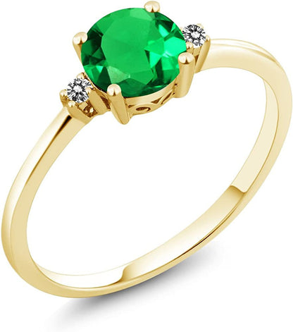 10K Yellow Gold Engagement Solitaire Ring Set with 0.80 Ct round Green Simulated