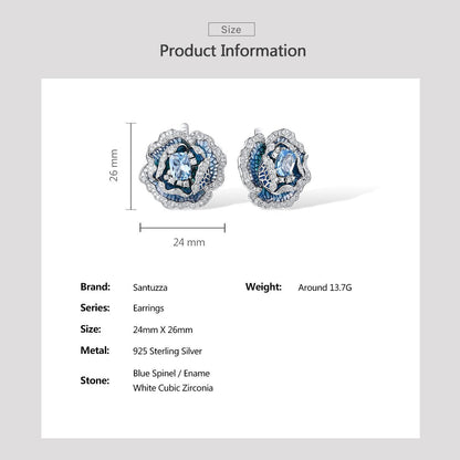 925 Sterling Silver Earrings for Women Blue Spinel White CZ Blooming Flower Eleg