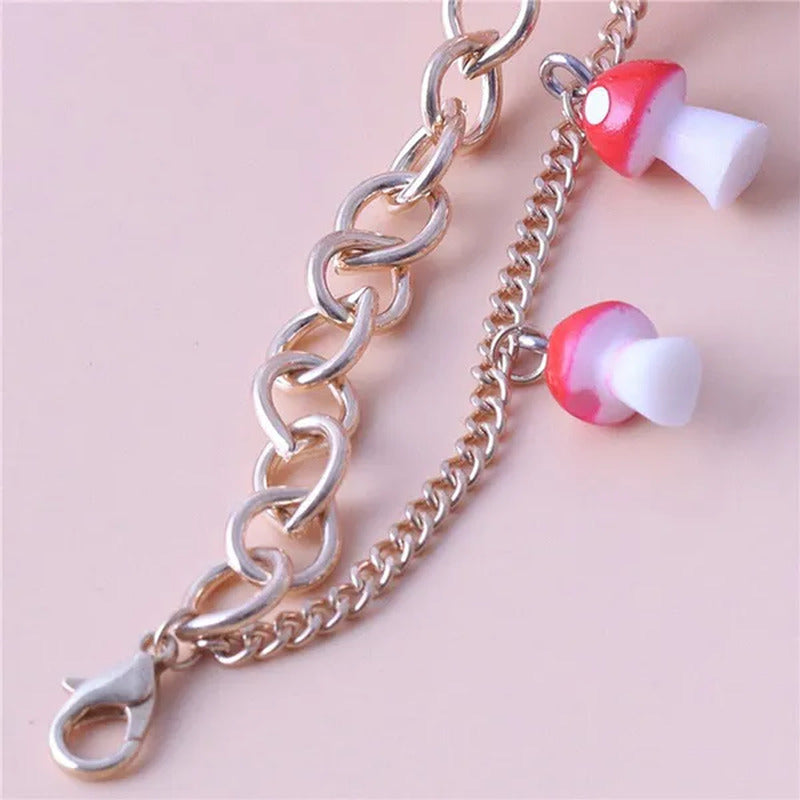 New Women'S Fashion Double Layer Mushroom Pendant Bracelet Couple DIY Jewelry