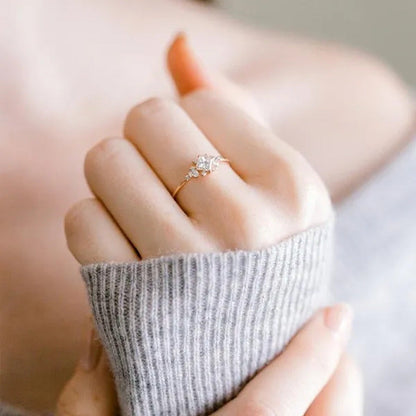 Square Diamond Rings Cross Border 14K Gold Plated Engagement Ring Pinky/Little F