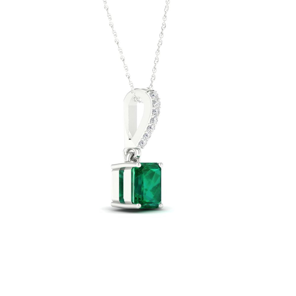 Imperial Gemstone 10K White Gold Emerald 1/20 CT TW Diamond Halo Necklace