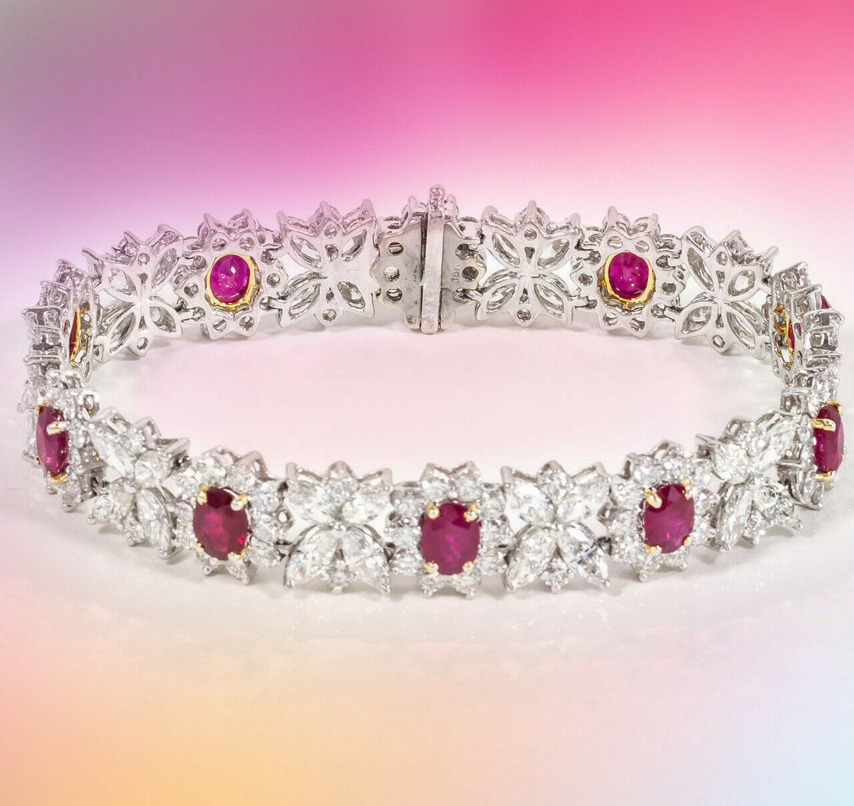 RUBY OVAL SHAPE FINE RED 10 STONE DIAMOND 120 ROUND SHAPE 40 MARQUISE BRACELET
