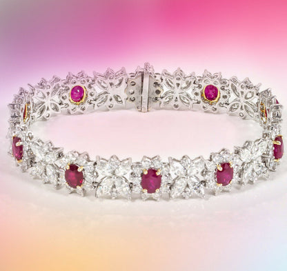 RUBY OVAL SHAPE FINE RED 10 STONE DIAMOND 120 ROUND SHAPE 40 MARQUISE BRACELET