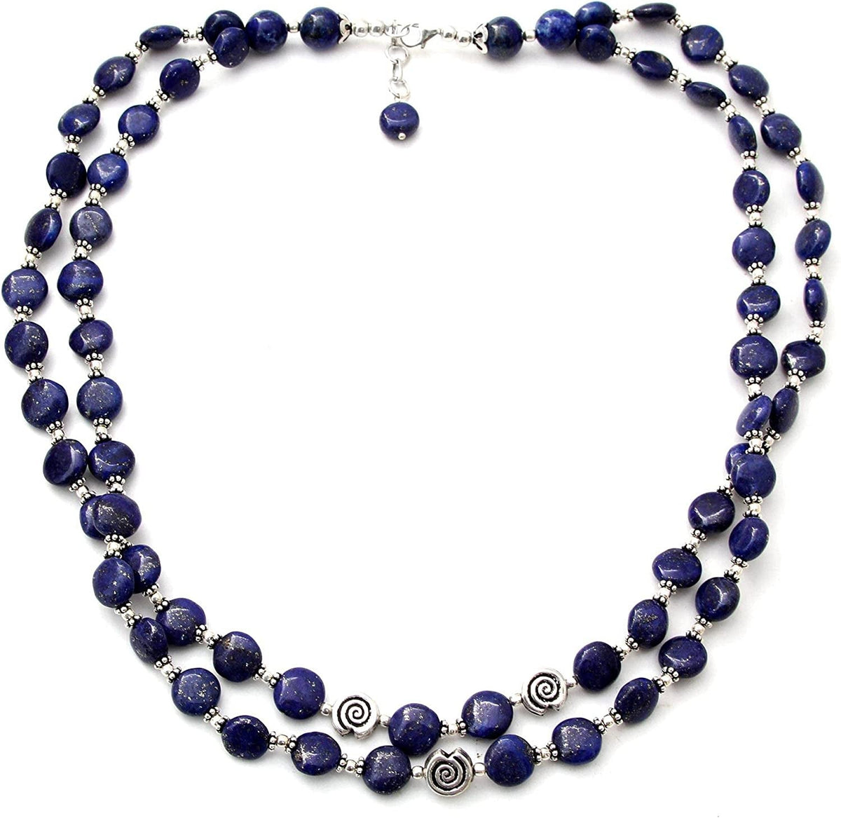 Lapis Lazuli .925 Sterling Silver Beaded Strand Necklace 'Midnight Breeze'