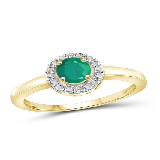 1/2 Carat T.G.W. Emerald and White Diamond Accent 14Kt Gold over Silver Ring