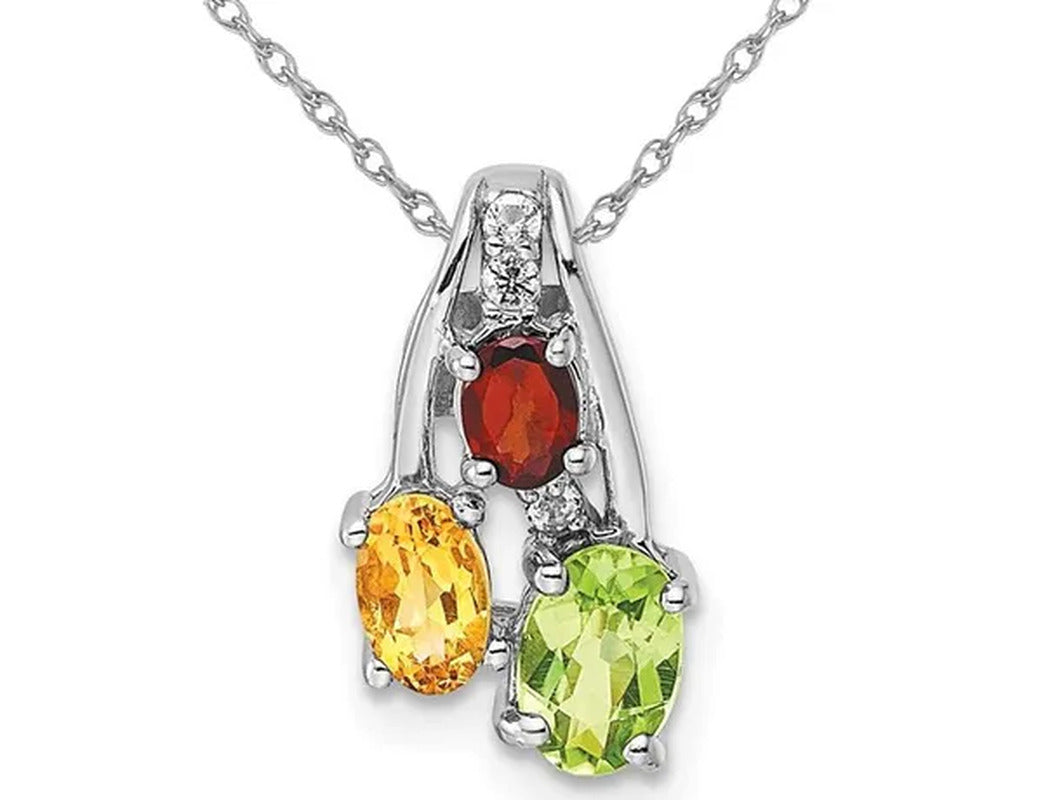 4/5 Carat (Ctw) Garnet, Peridot and Citrine Pendant Necklace in Sterling Silver