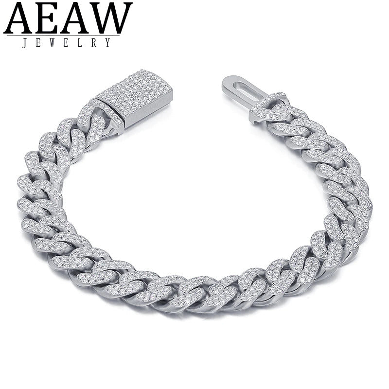 AEAW Moissanite Luxury Cuban Curb Miami Link Chain Bracelet for Men Rapper