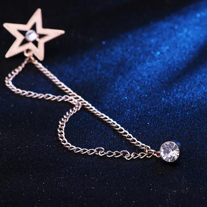 New Crystal Pentagram Brooch Pin Fashion Tassel Chains Suit Shirt Badge Collar L
