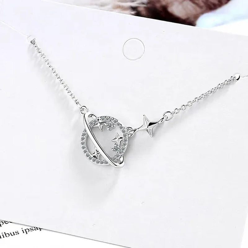 Women Fashion Diamond Hollow Planet Zircon Necklace Clavicle Chain