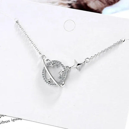 Women Fashion Diamond Hollow Planet Zircon Necklace Clavicle Chain