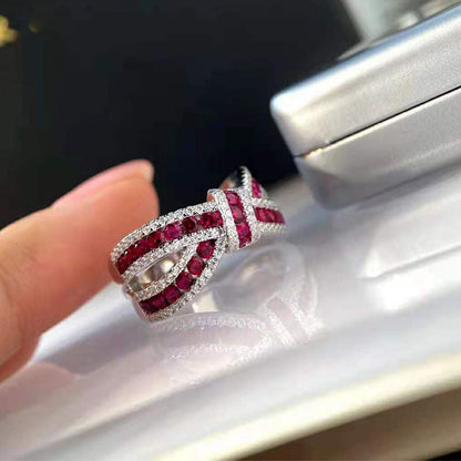 Ruby Three-Dimensional Bow Diamond Ring Atmosphere Light Luxury Fashion Personal