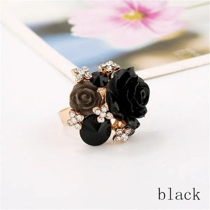 Women'S Fashion Hand Ornaments Inlaid Rhinestones Personality Resin Roses Flower