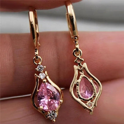 New Ruby Amethyst Gemstone Hoop Earrings Retro Woman Rainbow Crystal Long Earrin