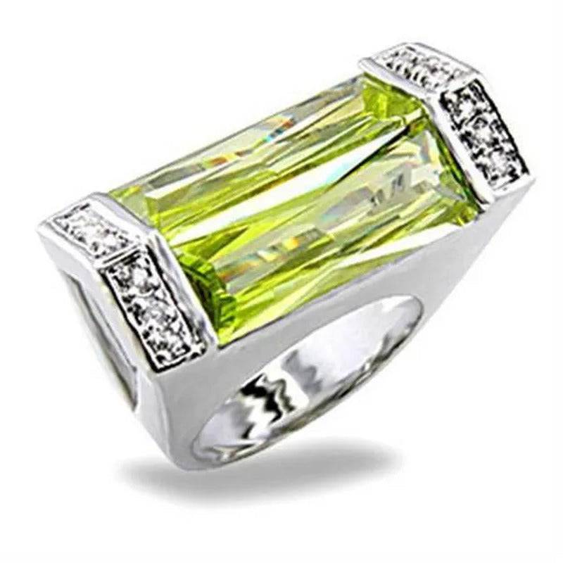 Alamode 5X006-5 Rhodium Brass Ring with Synthetic Spinel, Peridot - Size 5