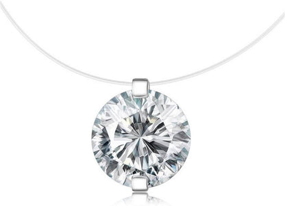 S925 round Fish Line Two Claws Cut Clear Cubic Zirconia Pendant Necklace (Silver