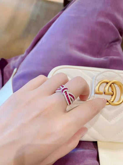 Ruby Three-Dimensional Bow Diamond Ring Atmosphere Light Luxury Fashion Personal