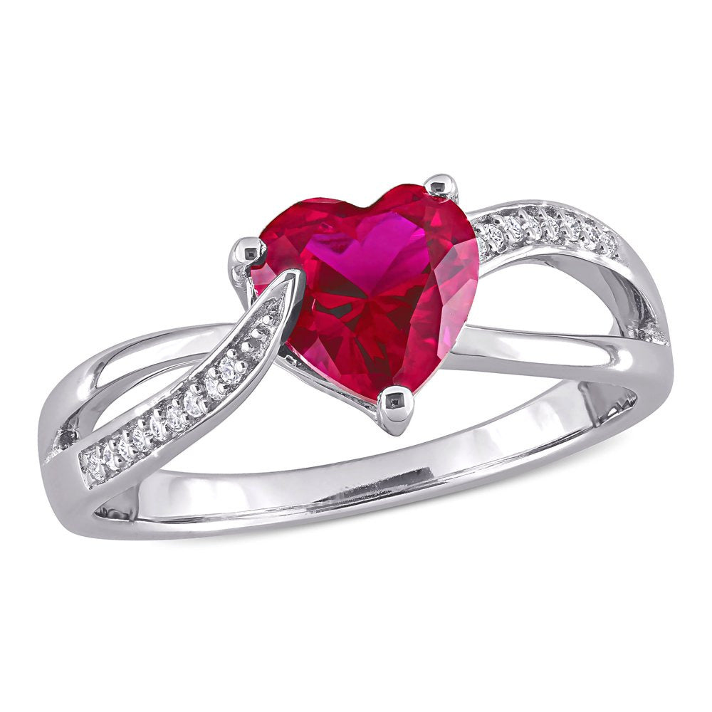 Miabella Women'S 1-5/8 Carat T.G.W. Heart-Cut Created Ruby and Round-Cut Diamond
