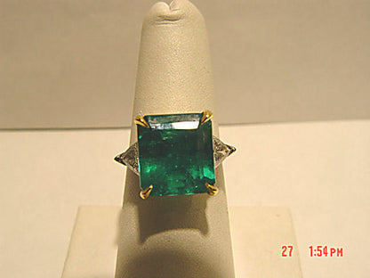 CERTIFICATE EMERALD SQUARE RING DIAMOND TRILLION SHAPE