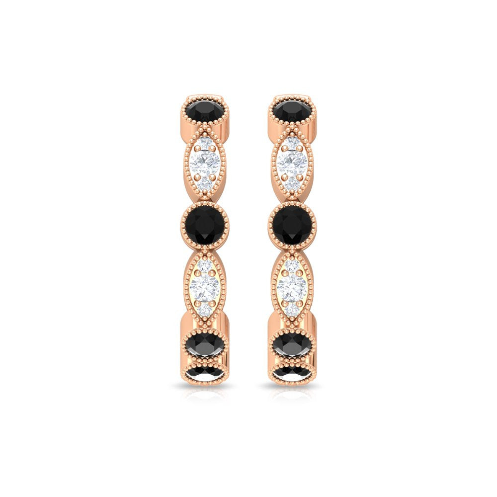 0.75 CT Black and White Diamond Hoop Earrings, Black Diamond Vintage Hoop Earrin
