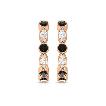 0.75 CT Black and White Diamond Hoop Earrings, Black Diamond Vintage Hoop Earrin