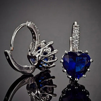 ZCM Womens Fashion Plated Earrings Sapphire Blue Crystal Heart Leverback Earring