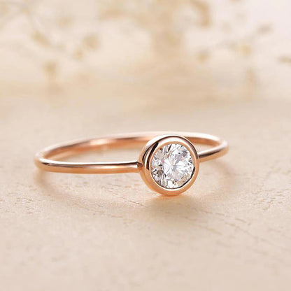 Solid 10K Yellow Gold 4Mm Moissanite Bezel Set Engagement Ring Women Minimalist