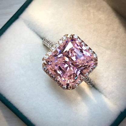 Sterling Silver Gold-Plated Diamond Ring Diamond Square Ring