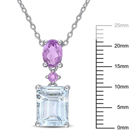 Aquamarine and Amethyst Dangle Pendant in Sterling Silver