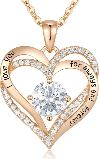 Forever Love Heart Pendant Necklaces for Women 925 Sterling Silver with Birthsto