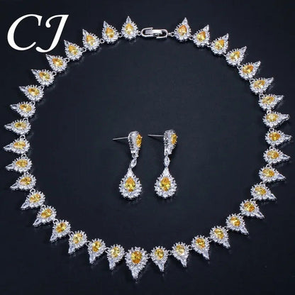 CANDICE White Gold Plating Sparkling Cubic Zirconia Diamond Choker Necklace Sets