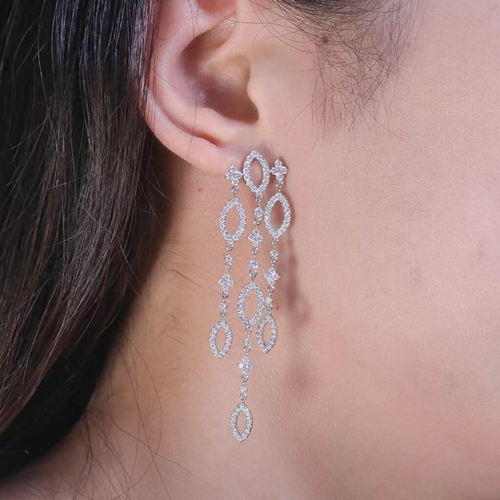 New Fashion Real Solid 10K Gold Moissanite Drop Earrings for Women Elegant