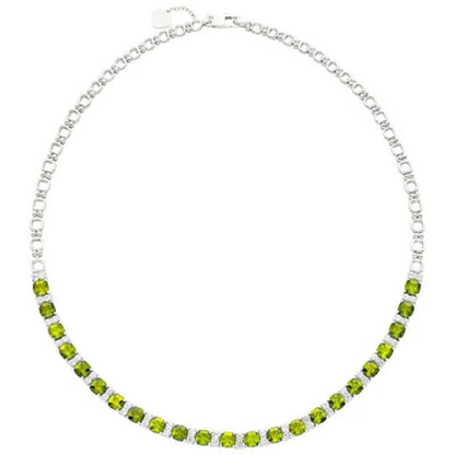 Sterling Silver Peridot and White Sapphire Necklace