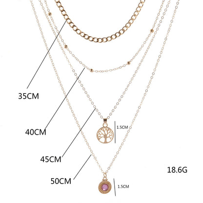 Fashion All-Match Retro Tree of Life Gemstone Point Diamond Pendant Necklace