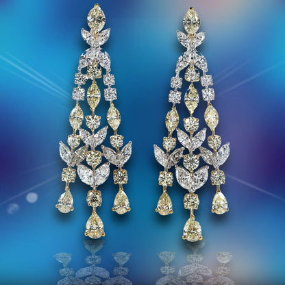 FANCY YELLOW MARQUISE ROUND PEAR WHITE DIAMOND ROUND MARQUISE SHAPE EARRING