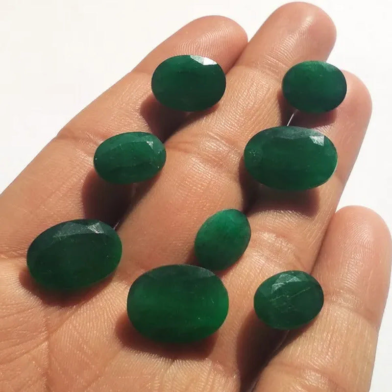 NATURAL EMERALD ZAMBIAN CUT FACETED OVAL SHAPE LOOSE GEMSTONE