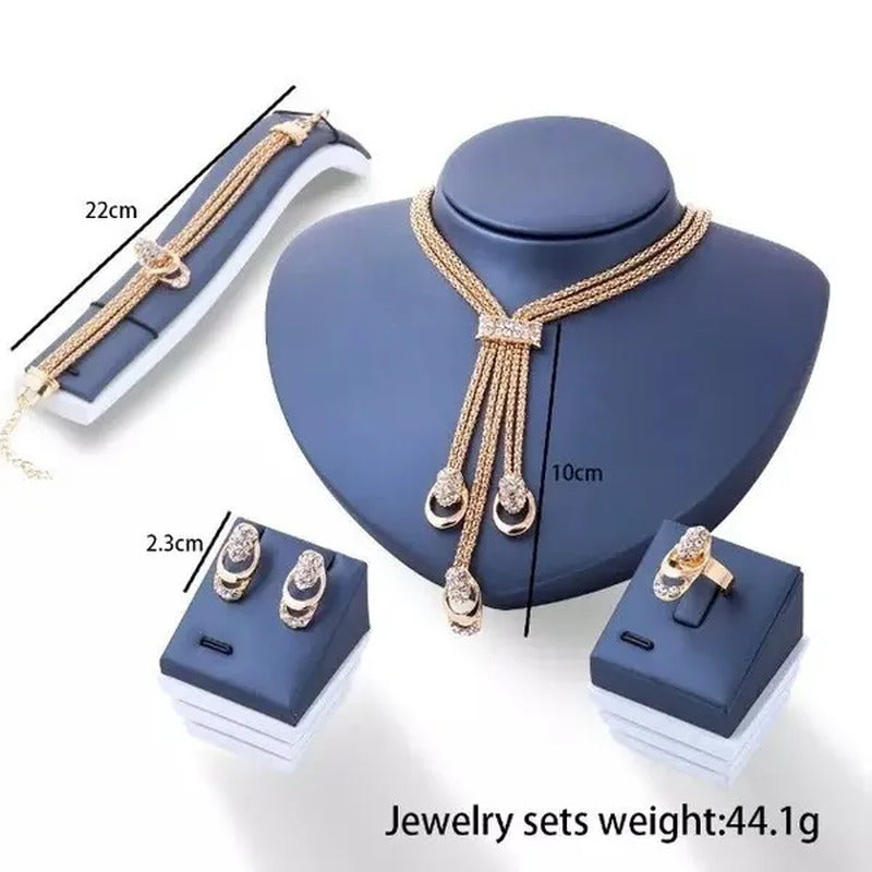 Classics Luxury Goldplated Crystal Necklace Earrings Bracelet Ring Set Rhineston