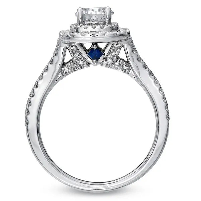 Newshe 2Pcs Wedding Ring Set Solid 925 Sterling Silver AAAAA CZ Simulate Diamond