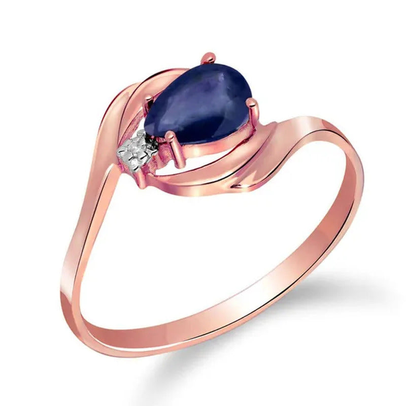 14K Yellow, White, Rose Gold Ring with Natural Diamond and Pear-Shaped Sapphire