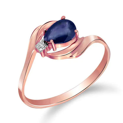 14K Yellow, White, Rose Gold Ring with Natural Diamond and Pear-Shaped Sapphire