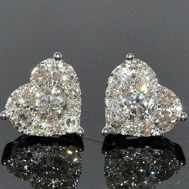Exquisite Fashion Crystal Full Diamond Stud Earrings Love Heart Shape Cut Ear St