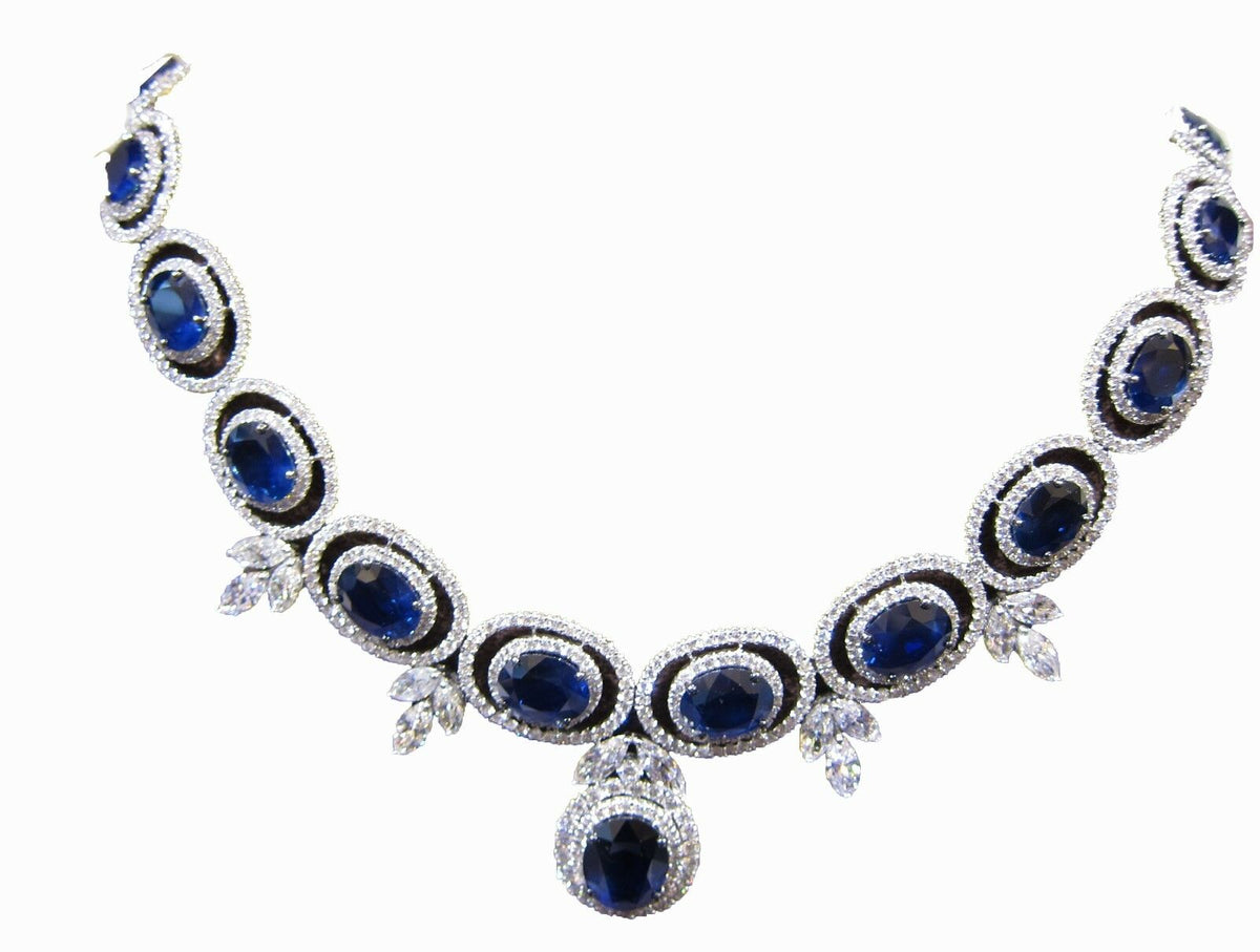 SAPPHIRE OVAL SHAPE ALL GEMSTONE NECKLACE DIAMOND ROUND MARQUISE SET NECKLACE